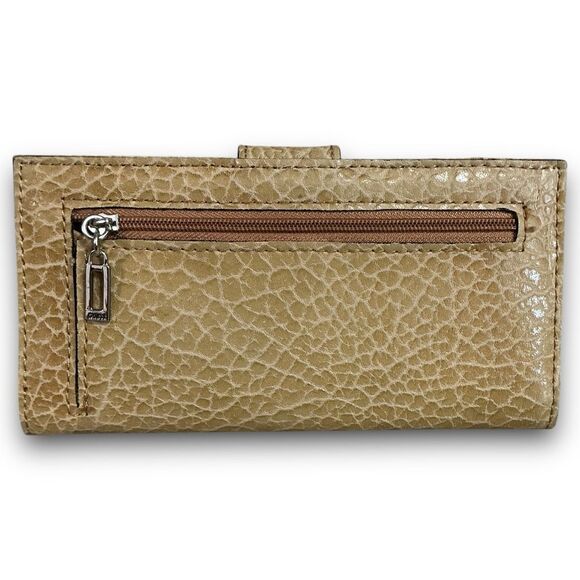 Y2K Vintage Guess Beige Pebbled Leather Trifold Wallet Checkbook Holder - Picture 3 of 6